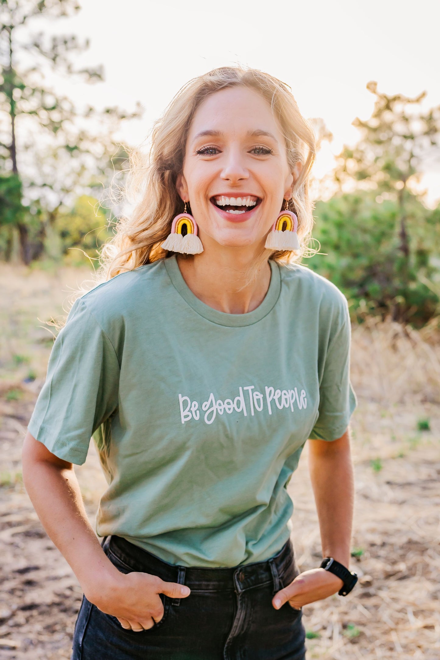 Be Good to People Sage Green Short Sleeved Tee.