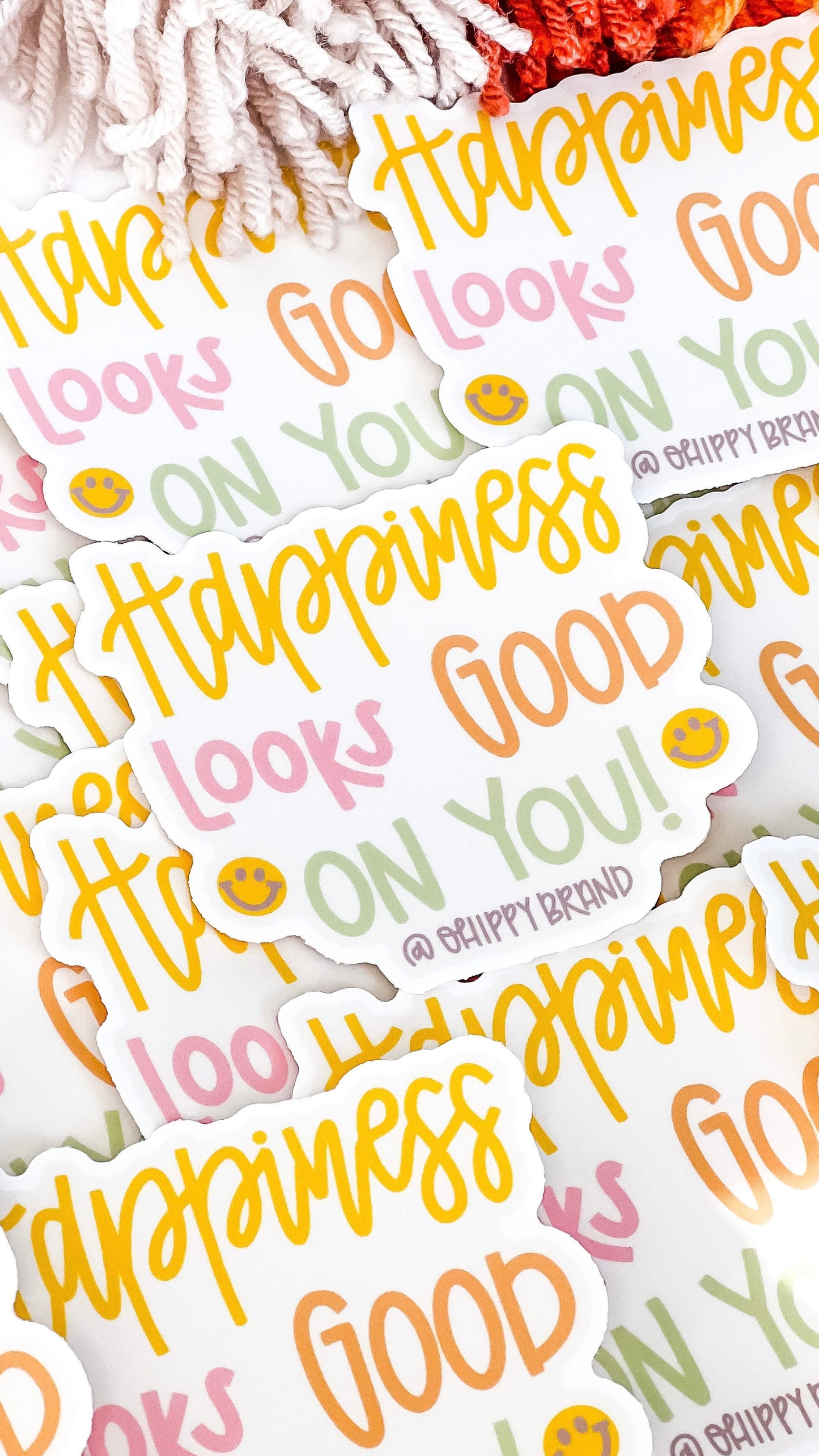 happiness looks good on you sticker, hippie sticker, good vibes sticker, retro sticker.
